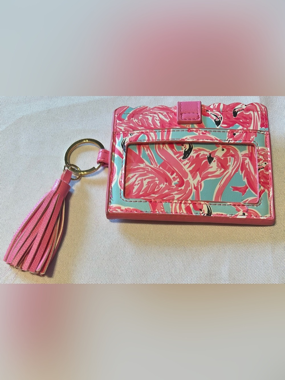 Simply Southern Pink Flamingo Cardholder/Keychain with Aqua Accents - Picture 2 of 2